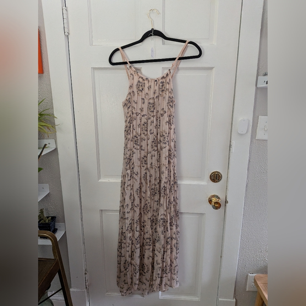Elena Baldi Silk Blend Maxi Dress S Blush Floral Made in Italy - Picture 2 of 5